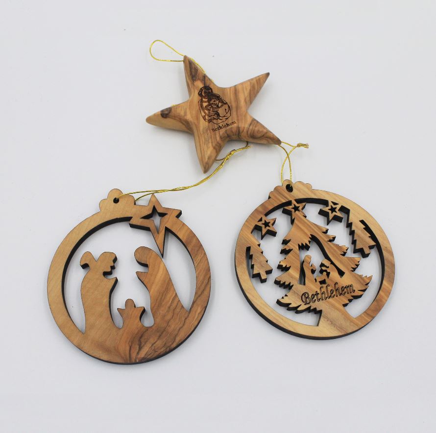 Paquete de 3 adornos de Navidad en madera de Olivo_2041