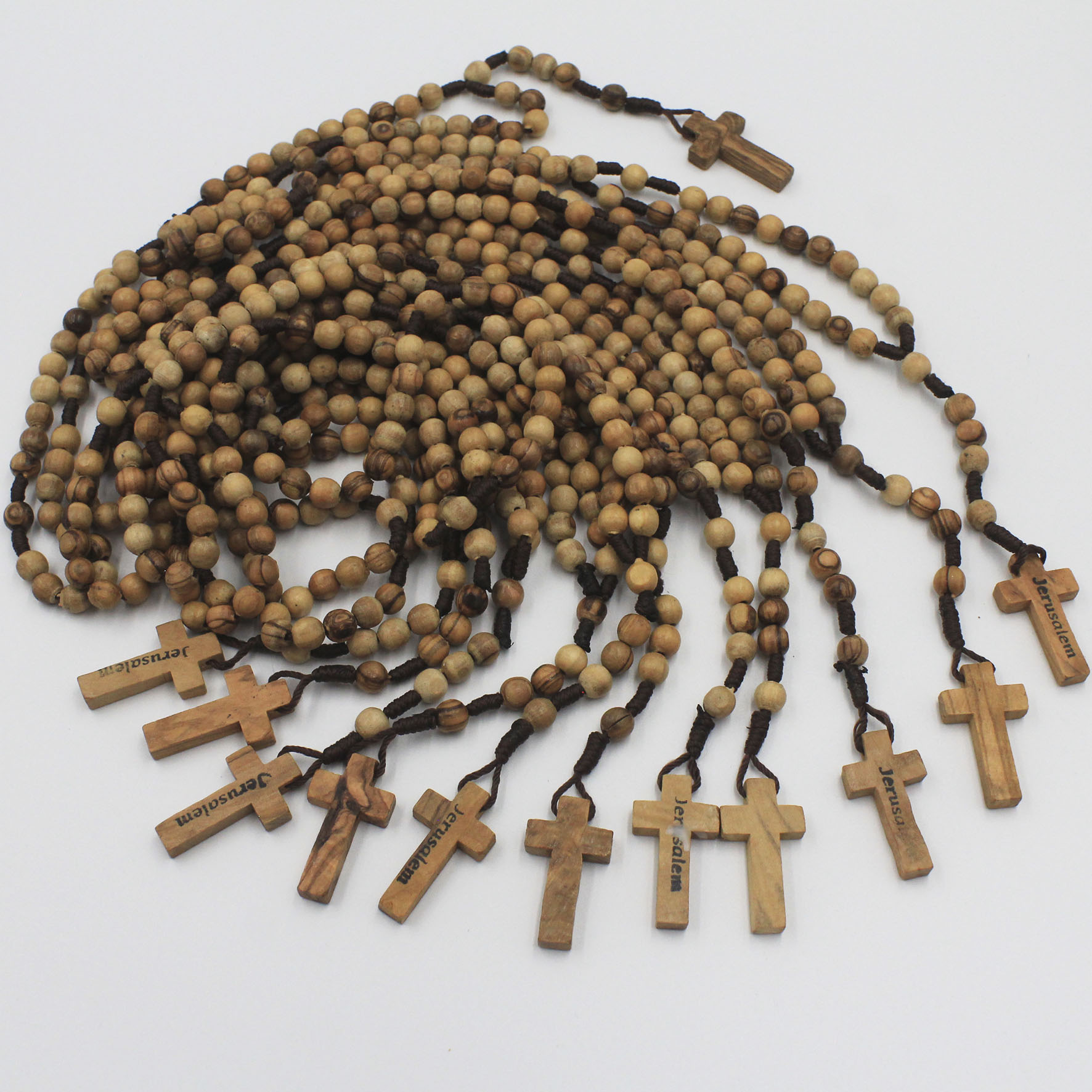 Paquete de 10 rosarios en madera de olivo de alta calidad_2076